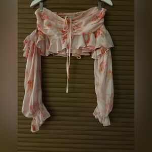 SHEIN Pink Floral Ruffle Blouse